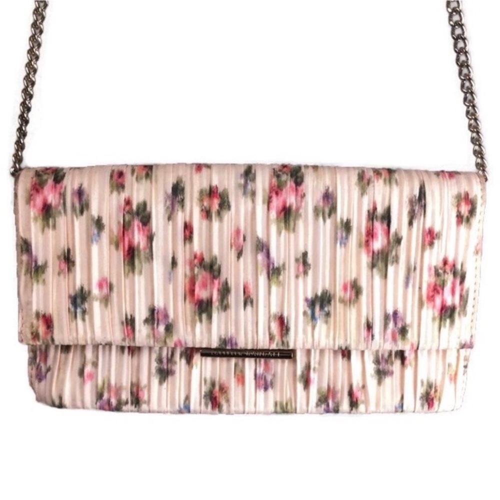 NWOT Loeffler Randall Tab Pleated Chiffon Floral Flap Top Clutch